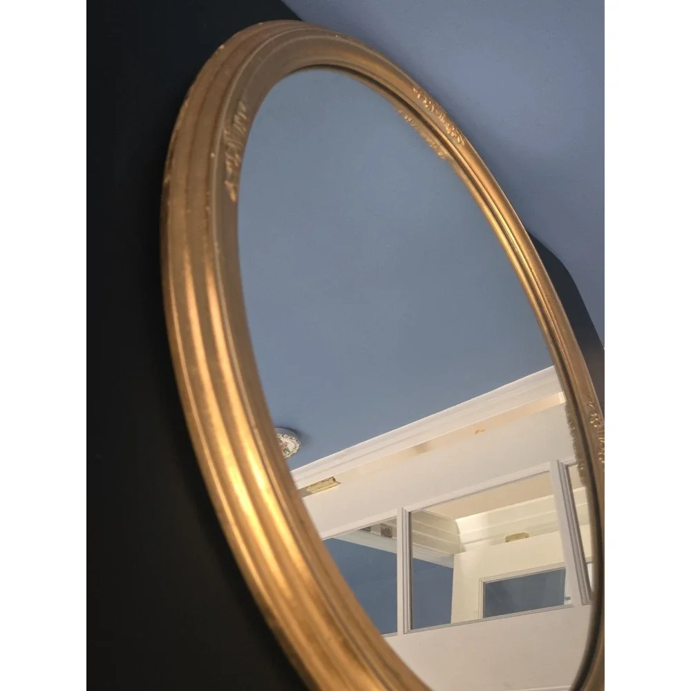 Uttermost Mirror Company Gold Narrow Oval Ornate Framed Wall Mirror Vintage